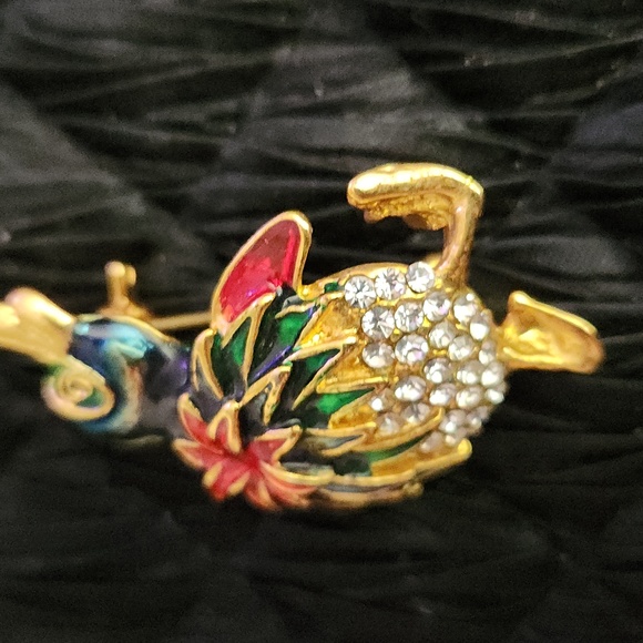 Cute Vintage penguin with red poinsettia. Rhinestones. - Picture 11 of 11